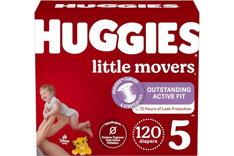 Disposable Diapers - Huggies Size 5 Diapers, Little Movers Baby Diapers, Size 5 (27+ lbs), 120 Count (2 Packs of 60), Packaging May Vary