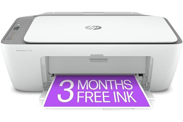 Inkjet Computer Printers - HP DeskJet 2755e Wireless Color inkjet-printer, Print, scan, copy, Easy setup, Mobile printing, Best-for home, Instant Ink with HP+,white