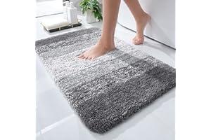 Bath Rugs - OLANLY Luxury Bathroom Rug Mat 24x16, Extra Soft and Absorbent Microfiber Bath Rugs, Non-Slip Plush Shaggy Bath Carpet, Machine Wash Dry, Bath Mats for Bathroom Floor, Tub and Shower, Grey