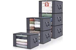 Under-Bed Storage - Fab totes 6 Pack Clothes Storage, Foldable Blanket Storage Bags, Storage Containers for Organizing Bedroom, Closet, Clothing, Comforter, Organization and Storage with Lids and Handle, Grey