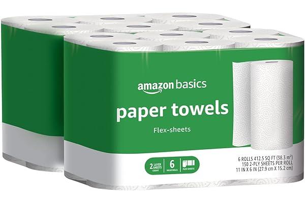 
   Best Selling Climate Pledge Friendly: Grocery
   - Amazon Basics 2-Ply Paper Towels, Flex-Sheets, 150 Sheets per Roll, 12 Rolls (2 Packs of 6), White