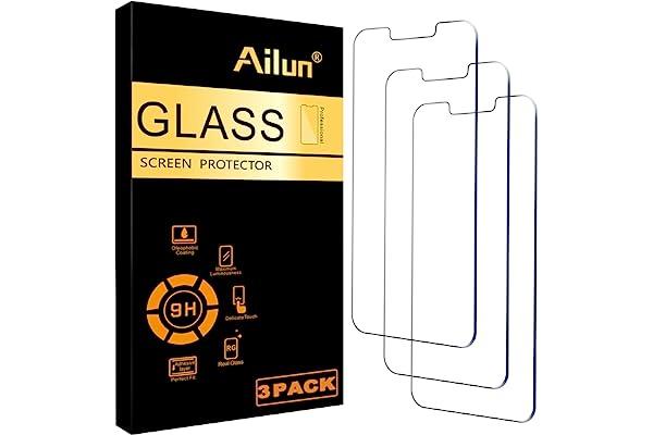 Cell Phone Screen Protectors - Ailun Glass Screen Protector for iPhone 14 / iPhone 13 / iPhone 13 Pro [6.1 Inch] Display 3 Pack Tempered Glass, Case Friendly