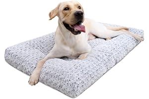 Dog Beds - Washable Dog Bed Deluxe Plush Dog Crate Beds Fulffy Comfy Kennel Pad Anti-Slip Pet Sleeping Mat for Large, Jumbo, Medium, Small Dogs Breeds, 35" x 23", Gray