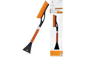 Ice Scrapers & Snow Brushes - EcoNour 27" Aluminum Snow Brush with Ice Scrapers for Car Windshield and Window | Car Snow Scraper and Brush with Ergonomic Foam Grip Winter Accessories (Orange)