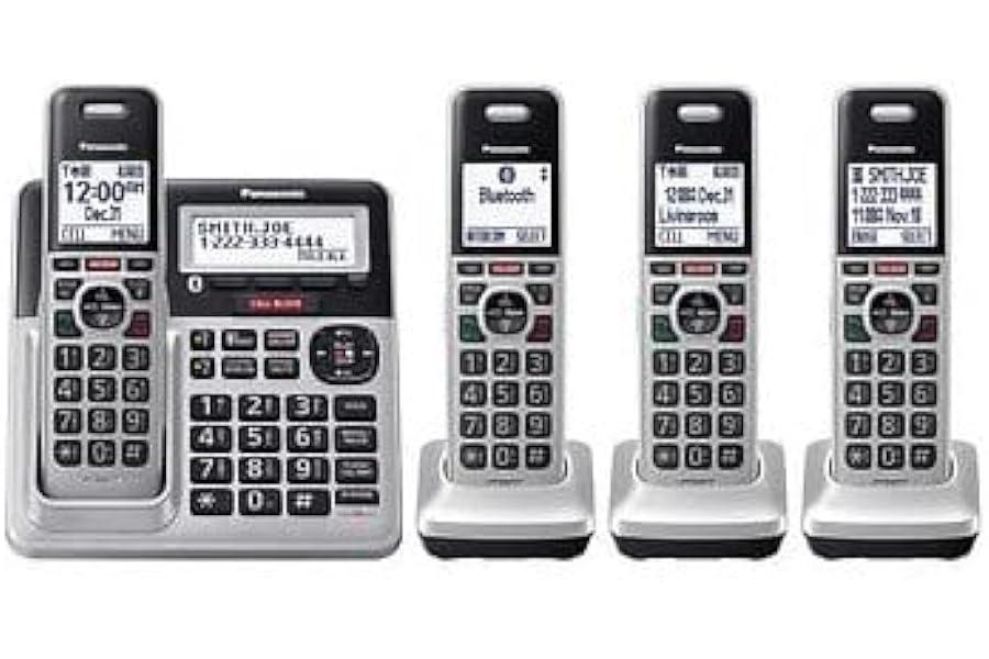 Renewed Office Products - Panasonic KX-TG994SK DECT 6.0 Cordless Phone with Bluetooth Speakerphone, Talking Caller ID, Call Waiting, Call Block, and 4 Handsets (Renewed)