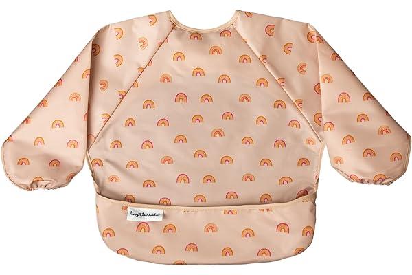 Climate Pledge Friendly: Apparel - Tiny Twinkle Mess Proof Baby Bib, Cute Full Sleeve Bib Outfit, Waterproof Bibs for Toddlers, Machine Washable, Tug Proof Closure, Baby Smock for Eating, Long Sleeve (Boho Rainbow, Small 6-24 Months)