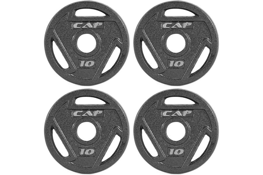 Strength Training Plates - CAP Barbell 2-Inch Olympic Grip Weight Plate, 10 lb, Set of 4,Black