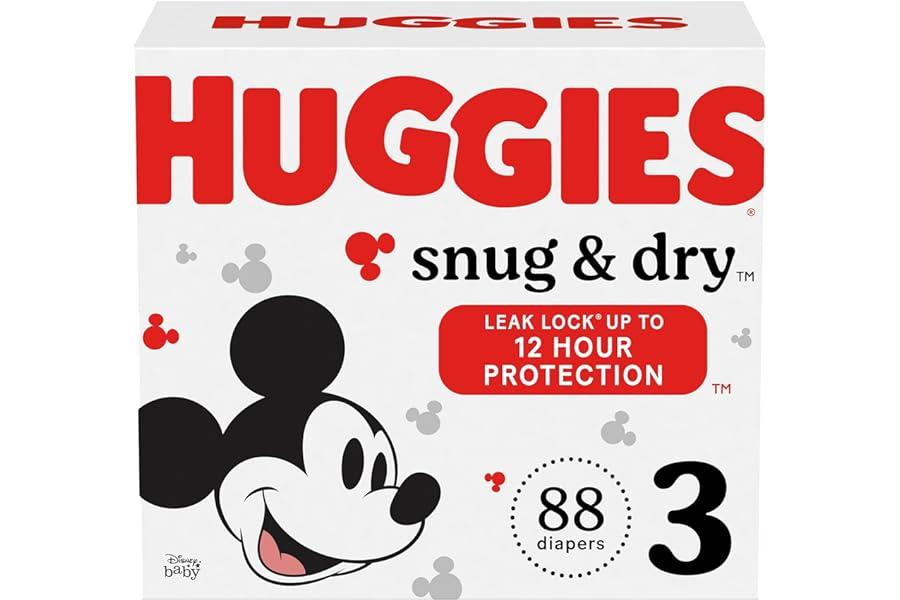 Disposable Diapers - Huggies Size 3 Diapers, Snug & Dry Baby Diapers, Size 3 (16-28 lbs), 88 Count