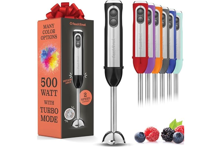 Hand Blenders - Powerful Immersion Blender, Electric Hand Blender 500 Watt with Turbo Mode, Detachable Base. Handheld Kitchen Gadget Blender Stick for Soup, Smoothie, Puree, Baby Food, 304 Stainless Steel Blades