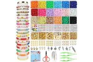 Beads & Bead Assortments - Redtwo 5100 Clay Beads Bracelet Making Kit, Flat Preppy Beads for Friendship Jewelry Making,Polymer Heishi Beads with Charms Gifts for Teen Girls Crafts for Girls Ages 8-12