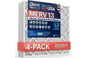 
   Best Selling Furnace Filters
   - BNX TruFilter 20x20x1 MERV 13 (4-Pack) AC Furnace Air Filter - MADE IN USA - Electrostatic Pleated Air Conditioner HVAC AC Furnace Filters - Removes Pollen, Mold, Bacteria, Smoke