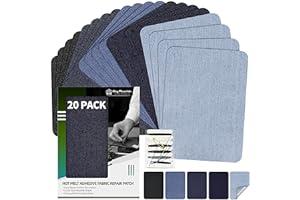 Sewing Repair Patches - KING MOUNTAIN Iron-on Repair Patch 20 Pcs Pack,Denim Patches for Jeans Kit 3" by 4-1/4", 100% Cotton Denim Iron-on Repair Patch,Jeans and Clothing Repair and Decoration Kit (Five Color)