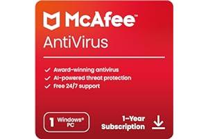 Internet Security Suites - McAfee AntiVirus Protection 2024 Ready | 1 PC (Windows)| Cybersecurity software includes Antivirus Protection, Internet Security Software | 1 Year Subscription | Download