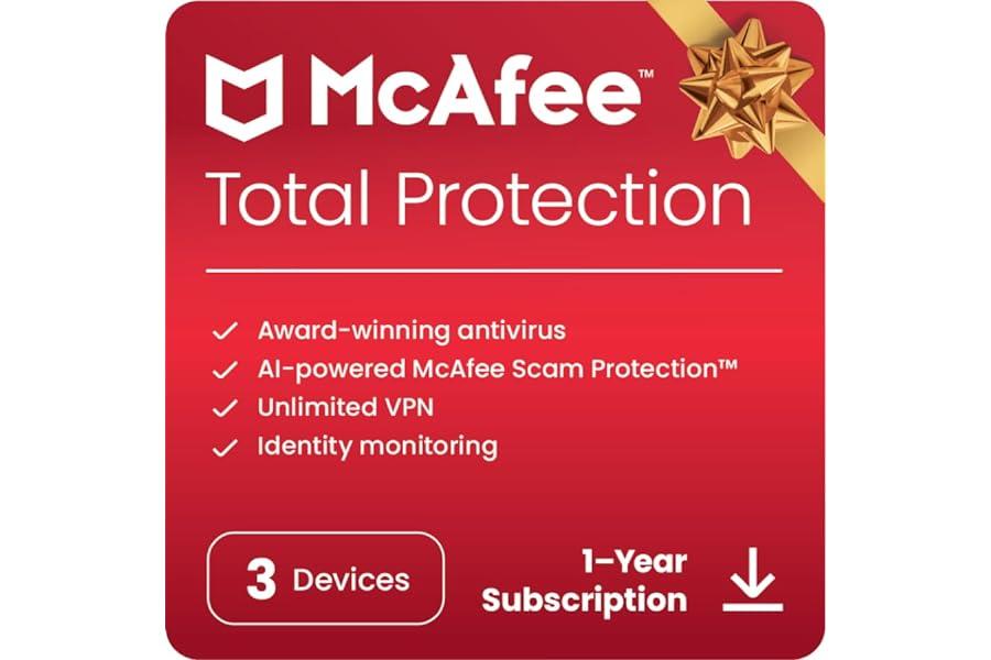 Internet Security Suites - McAfee Total Protection 2024 Ready | 3 Device | Cybersecurity Software Includes Antivirus, Secure VPN, Password Manager, Dark Web Monitoring | Download