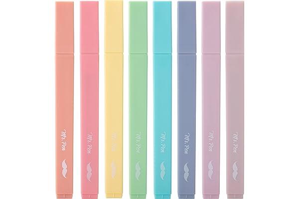 Liquid Highlighters - Mr. Pen- Aesthetic Cute Pastel Highlighters Set, 8 pcs, Chisel Tip, Candy Colors, No Bleed Bible Assorted Colors