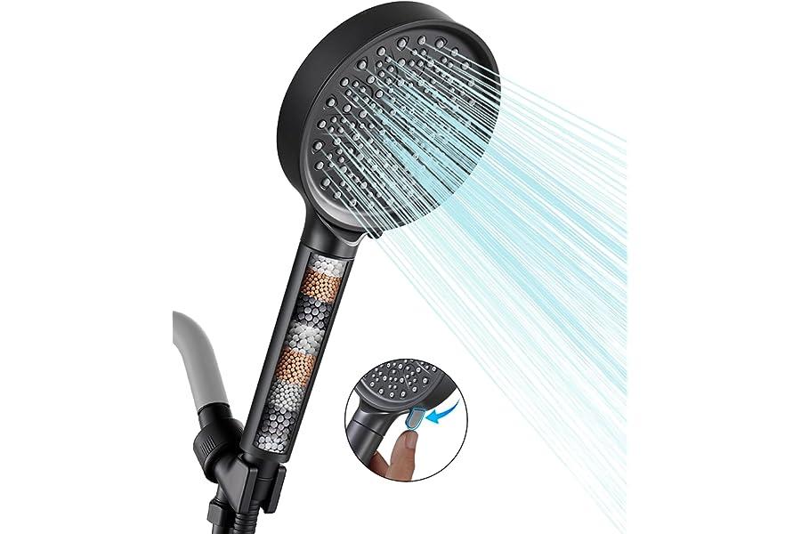 Handheld Showerheads - Cobbe Filtered Shower Head with Handheld, High Pressure 6 Spray Mode Showerhead with Filters, Water Softener Filters Beads for Hard Water - Remove Chlorine - Reduces Dry Itchy Skin, Matte Black