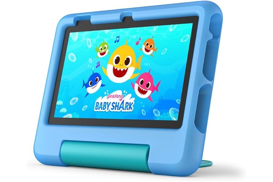 Climate Pledge Friendly: Electronics - Amazon Fire 7 Kids tablet, ages 3-7. Top-selling 7" kids tablet on Amazon - 2022 | ad-free content with parental controls included, 10-hr battery, 16 GB, Blue