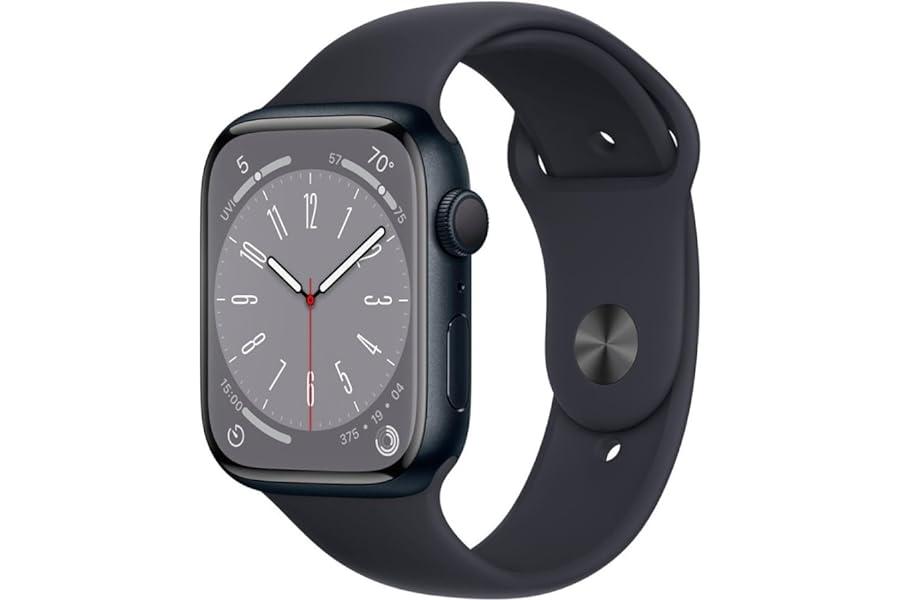 Smartwatches - Apple Watch Series 8 [GPS, 45mm] - Midnight Aluminum Case with Midnight Sport Band, M/L (Renewed)