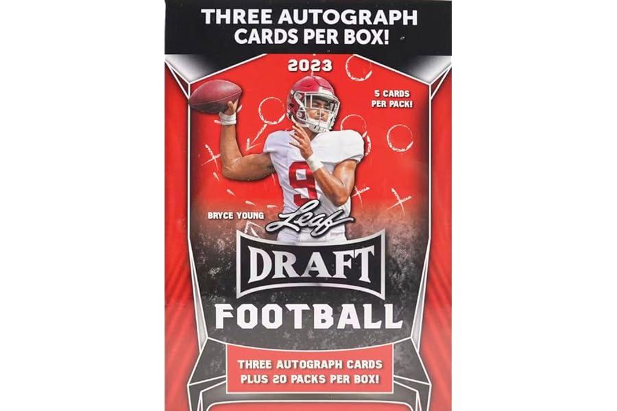 Sports Collectible Trading Card Boxes - 2023 Leaf Football Draft Picks Blaster Box of Packs with Possible Top Rookies Bryce Young and C.J. Stroud PLUS 3 GUARANTEED AUTOGRAPHS Per Box