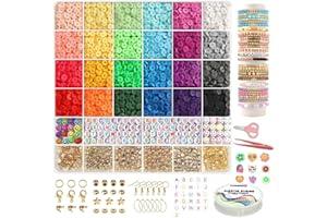 Beading Supplies - YMSDZHL 6000+PCS Clay Beads Bracelet Making Kit,24 Color Christmas Flat Preppy Beads for Friendship Jewelry Making,Polymer Heishi Beads with Charms Gifts for Teen Girls Crafts for 8-12