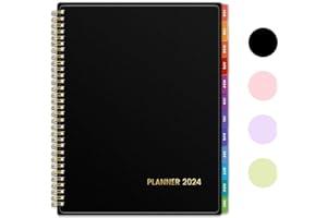 Planners (Office Products) - SUNEE 2024 Weekly and Monthly Planner - from January 2024 - December 2024, 8.5"x11" Daily Agenda Planner with Monthly Tab, Flexible Cover, Note Pages, Pockets, Bookmark, Spiral Binding, Black