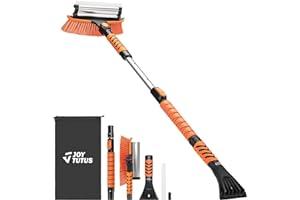 Ice Scrapers & Snow Brushes - JOYTUTUS 41.5IN Extendable Snow Brush and Ice Scraper, 270°Pivoting Snow Scraper Brush for Car Windshield, Telescoping Ice Scraper, Foam Grip, Heavy Duty Snow Remover for Cars, Trucks, SUV (Orange)