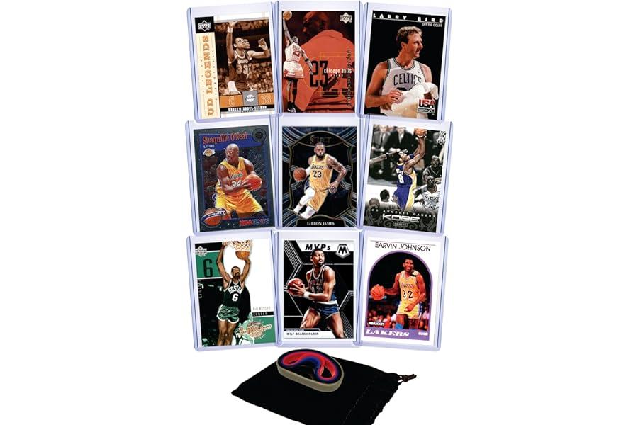 Sports Collectible Trading Card Lots - Basketball GOAT Cards: Michael Jordan, Lebron James, Kareem Abdul-Jabbar, Magic Johnson, Larry Bird, Kobe Bryant, Shaquille O’Neal, Wilt Chamberlain, and Bill Russell (9) Assorted Cards Gift Pack - All-Time Greats