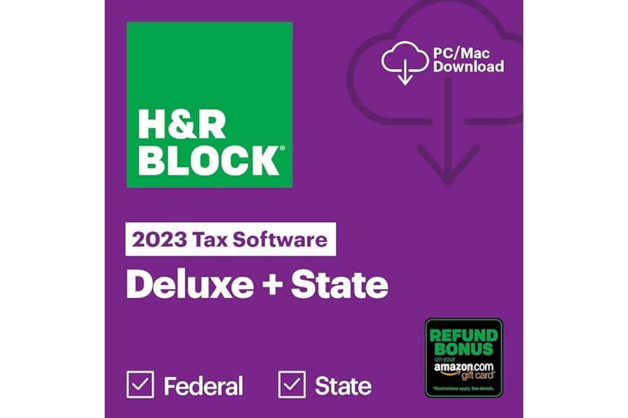 Tax Preparation - H&R Block Tax Software Deluxe + State 2023 with Refund Bonus Offer (Amazon Exclusive) (PC/MAC Download)