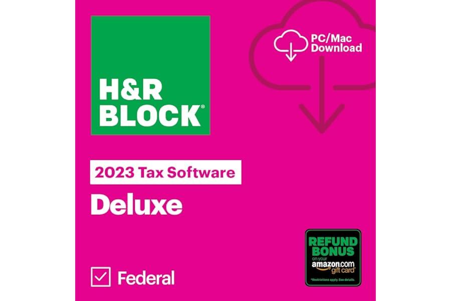 Tax Preparation - H&R Block Tax Software Deluxe 2023 with Refund Bonus Offer (Amazon Exclusive) (PC/MAC Download)