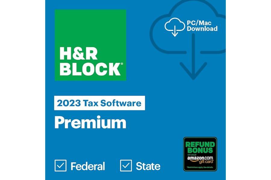 Tax Preparation - H&R Block Tax Software Premium 2023 with Refund Bonus Offer (Amazon Exclusive) (PC/MAC Download)